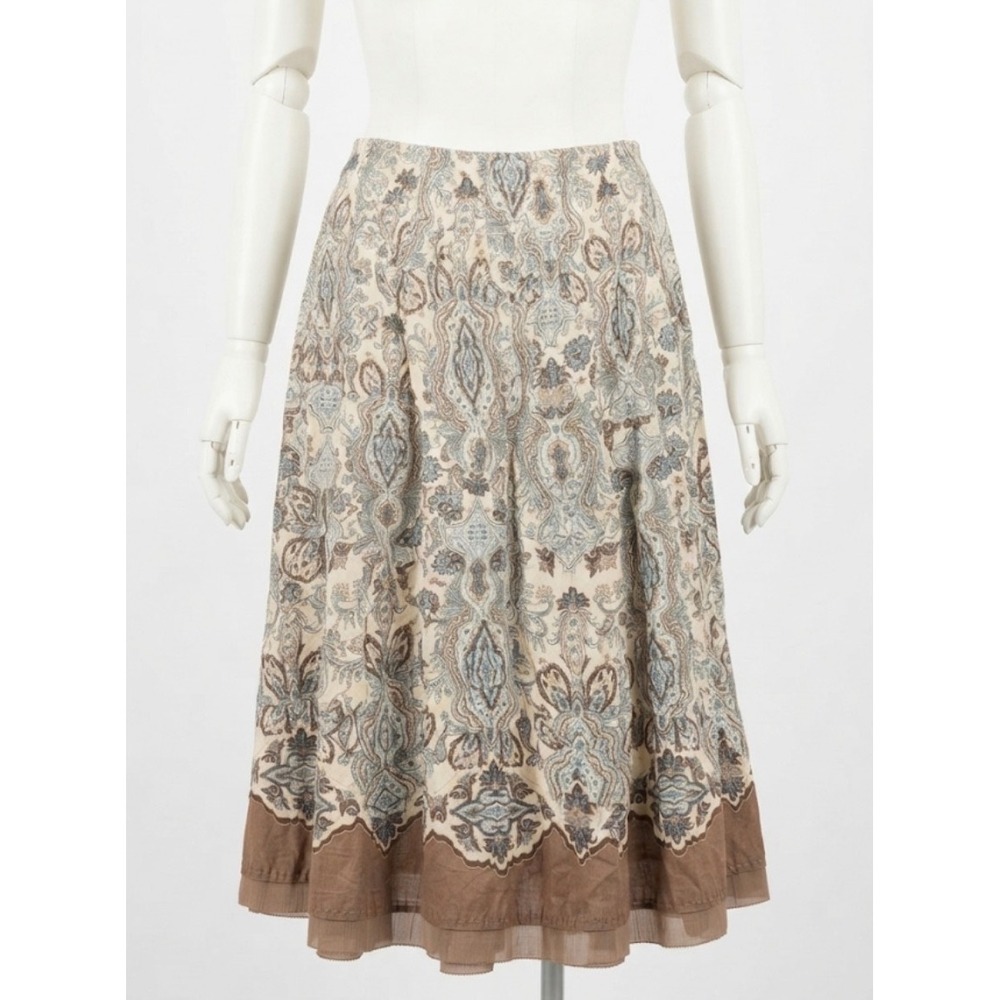 Lane Bryant Linen Blend Paisley Midi Skirt Brown Blue Tan Plus Size 18/20